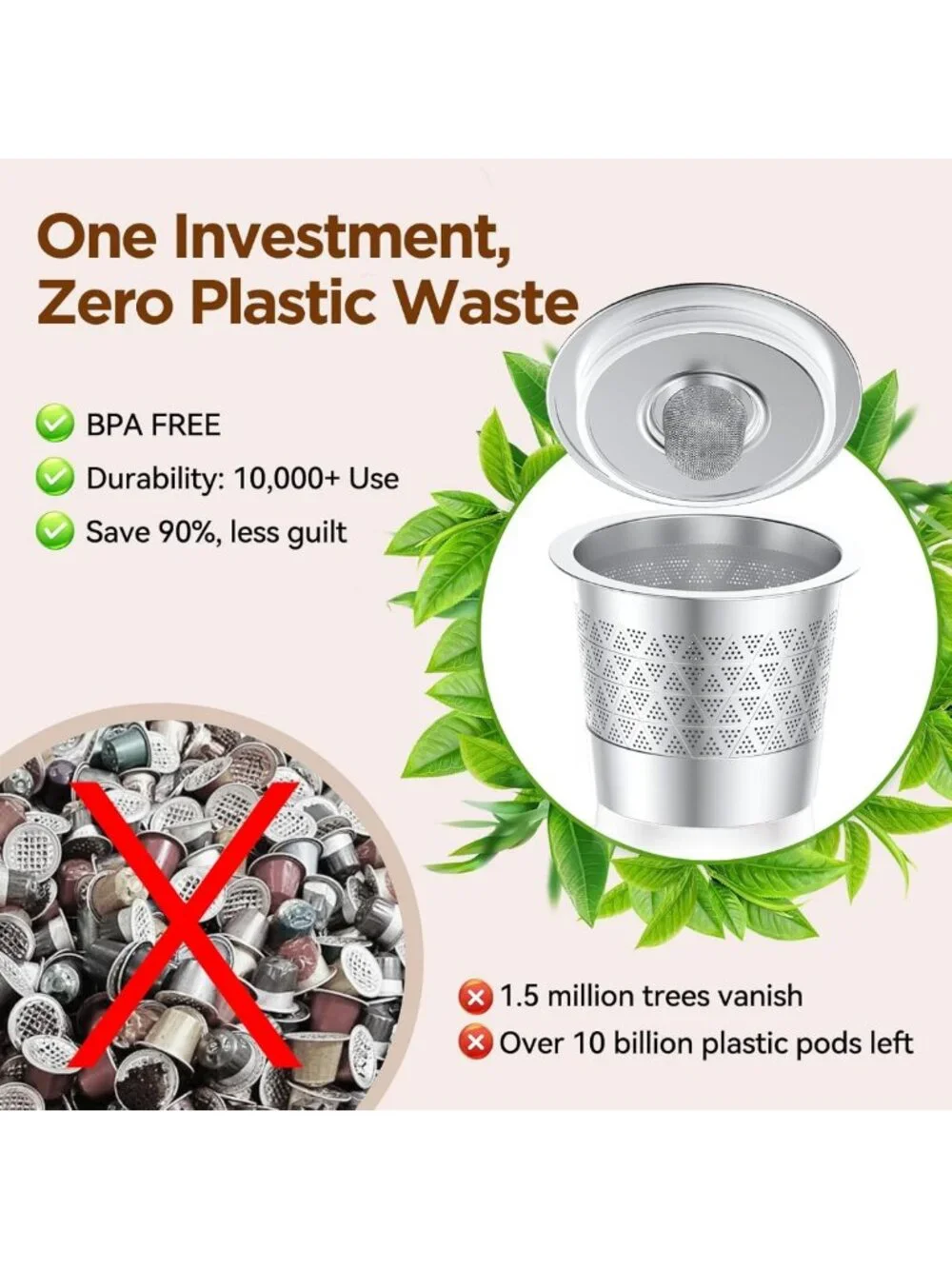 Reusable K Cups for Keurig - Stainless Steel Coffee Pods, Dual-Mesh Filter, BPA